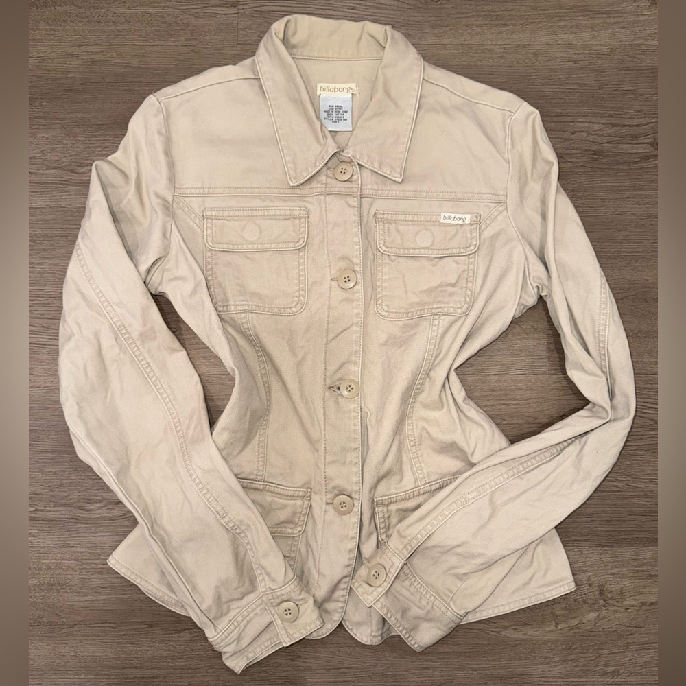 Vintage Billabong Jacket Youth Large Beige Button Front Long Sleeve Outdoor Teen